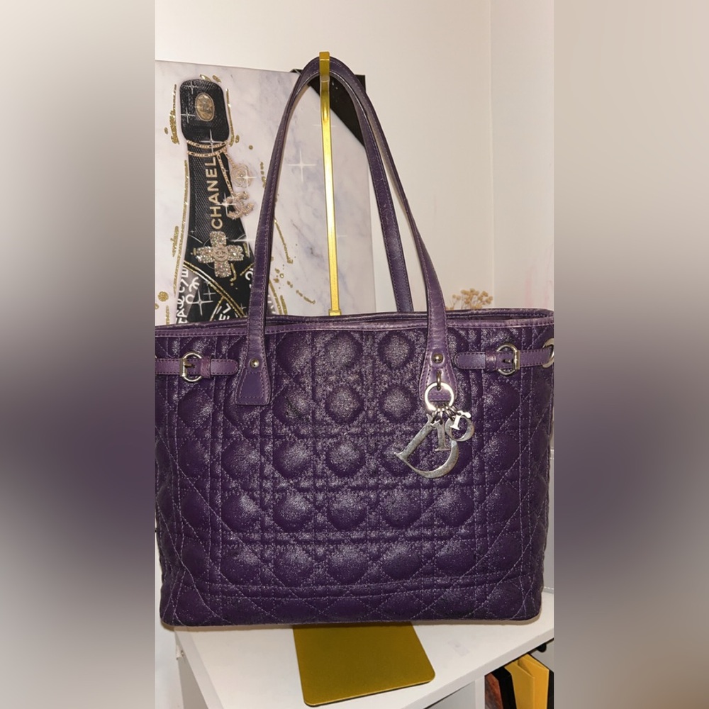 Christian Dior Cannage Purple Quilted Tote Bag - Picture 2 of 12